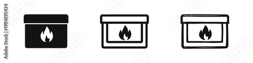 Fireplace Icon Set in Solid, Outline, and Hand-Drawn Styles for Home Heating Concept