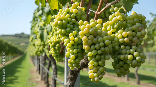 Abundant grape harvest lush green grapes hanging heavily on the vine in vineyard