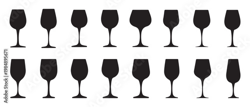 Comprehensive set of wine and champagne glass silhouettes for sommelier. vector illustration eps 10