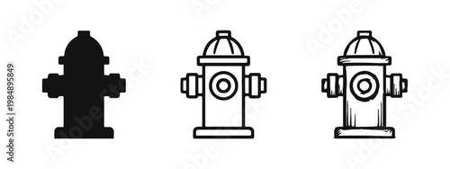 Fire hydrant vector icon set featuring three unique graphic styles