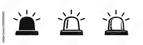 Emergency Siren Beacon Icon Set - Flashing Police or Fire Light in Solid, Outline, and Sketch Styles