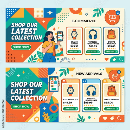 E Commerce Collection Woman Shopping Using Headset