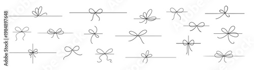 Bow divider line ribbon ornament outline icon collection on transparent background