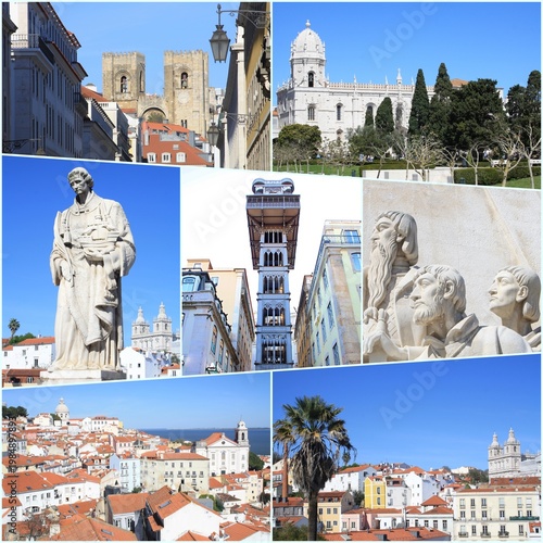 COLLAGE OF PHOTOGRAPHS OF THE CITY OF LISBON, PORTUGAL.