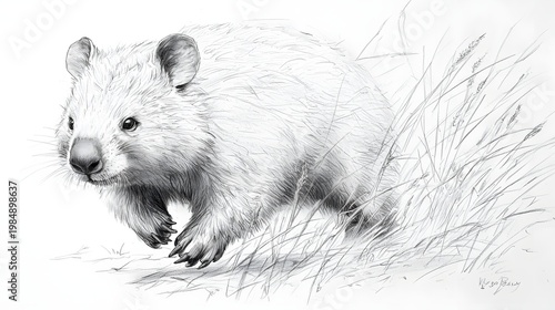 Detailed wombat face sketch art for animal themed decor image
