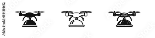 Drone food delivery service with cloche icon set for modern catering concept