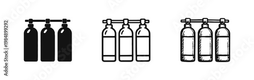 Industrial Gas Tanks Icon Set in Three Different Rendering Styles