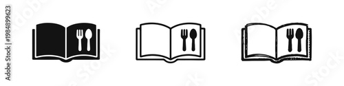 Culinary Recipe Book and Restaurant Menu Icons for Food Education