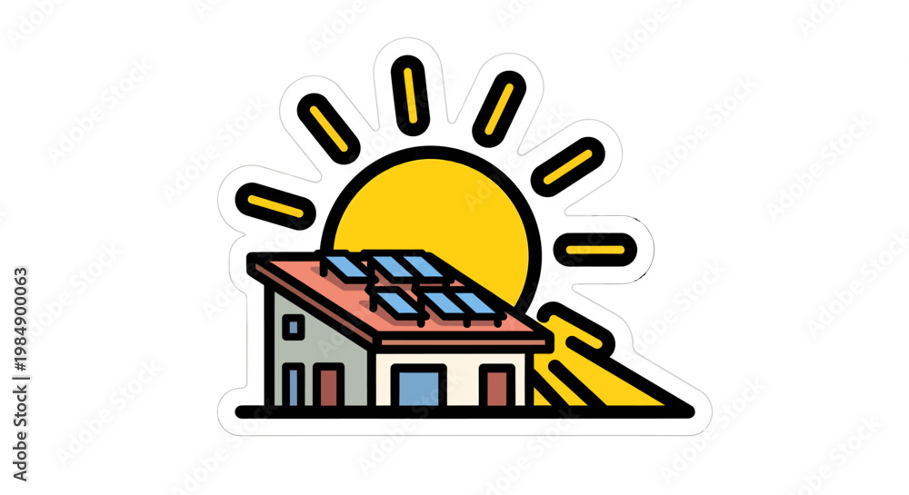 Naklejka premium Solar panel on house with sun energy