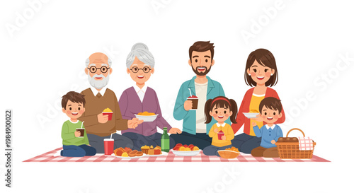 Multigenerational family enjoying outdoor picnic together