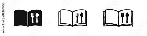 Open Restaurant Menu Icons with Fork and Spoon Cutlery Symbols