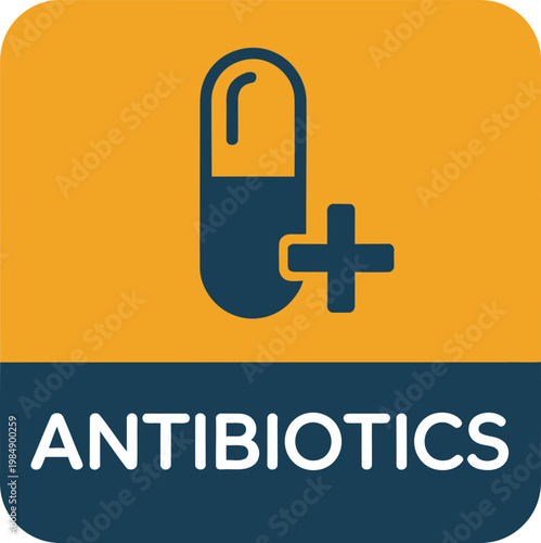 Medical Antibiotics Icon with Pill Capsule and Cross Symbol