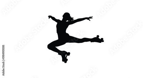 Silhouette of a roller skater in mid air arms outstretched