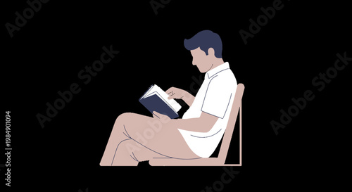 Man Sitting on Chair Reading Book, Relaxing and Learning