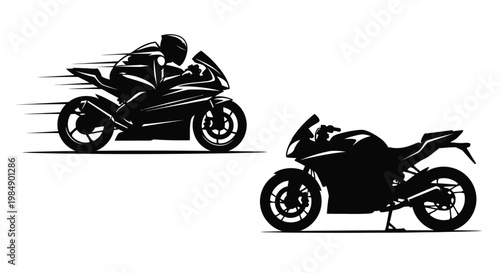Dynamic motorcycle illustration with speed lines on transparent background silhouette