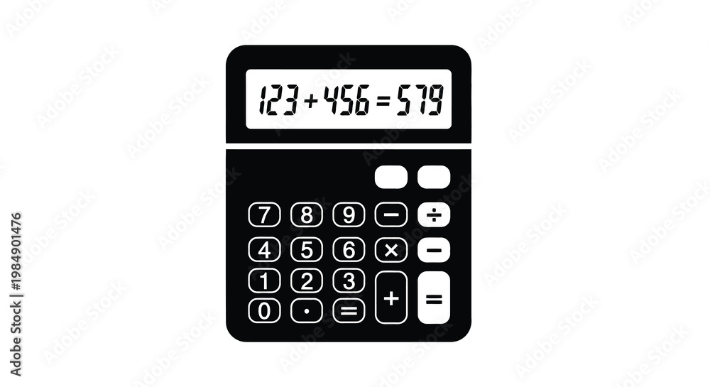 Fototapeta premium Black calculator displaying a simple addition equation on its screen