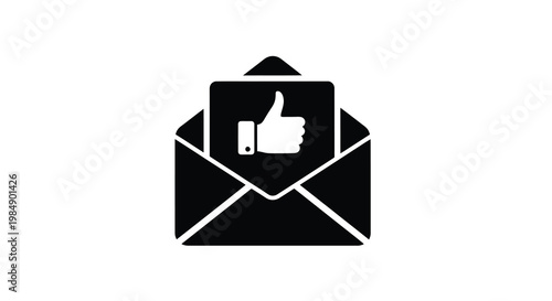 Black envelope icon with a white thumb up symbol inside representing positive feedback