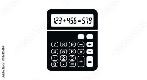 Black calculator displaying a simple addition equation on its screen