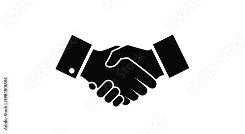 Simple black silhouette of two hands shaking in a gesture of agreement