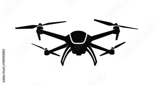 A black silhouette of a modern quadcopter drone with extended arms