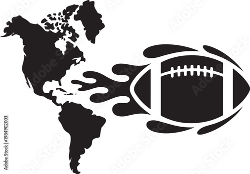 American football emblem integrated with a stylized map of the americas Vector