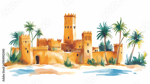 Timbuktu. Timbuktu hand drawn watercolor illustration on white background