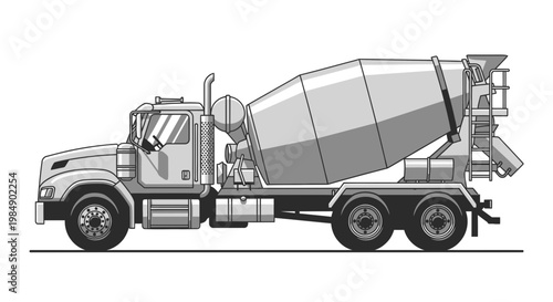 Concrete Mixer Truck Illustration: Construction Vehicle for Cement Transport.