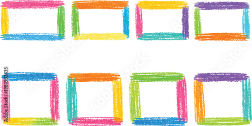 A vintage wooden frame surrounds a creative collection of colored markers and pencils arranged as artistic decoration on a textured paper background