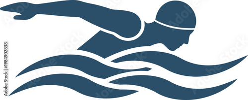 Professional swimmer performing butterfly stroke in water waves silhouette vector illustration design