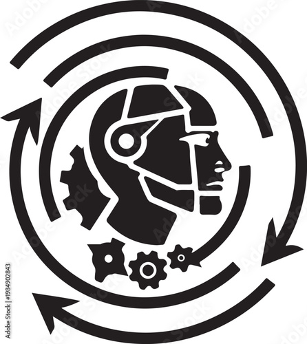 Circular design merging human and machine elements with continuous flow arrows Vector