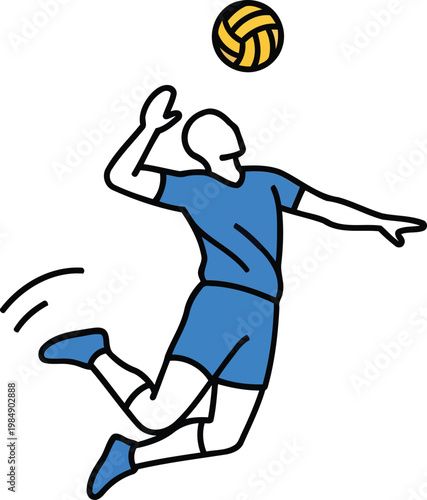 Male volleyball player jumping to spike the ball dynamic sports vector illustration