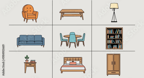 Home Furniture Collection: Modern Vector Icons for Interior Design