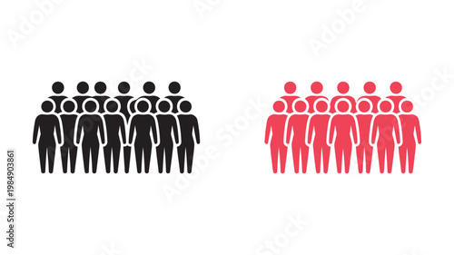 A collection of stick figures arranged in a group signifies a large population, a unified team, or a diverse gathering of individuals.