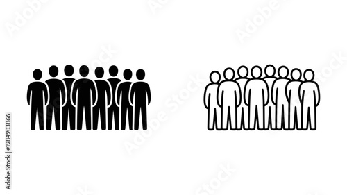 A dense gathering of stick figures in a formation symbolizes a large group, audience, or a community of people in close proximity.