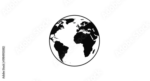 A simple black and white illustration of planet earth in a circular frame