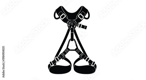 Black and white illustration of a climbing harness with adjustable straps