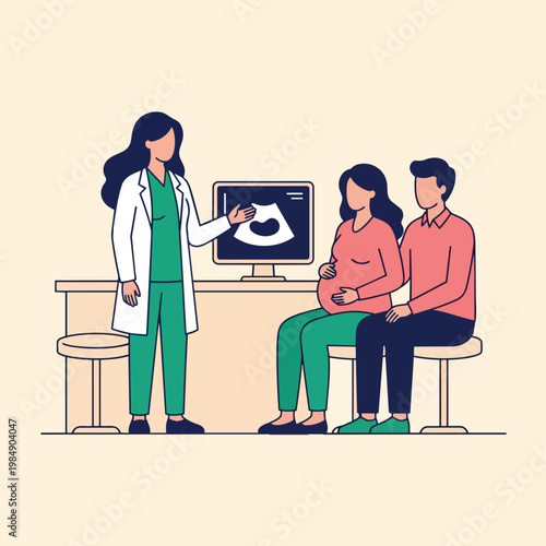 Doctor Explaining Ultrasound To Pregnant Couple
