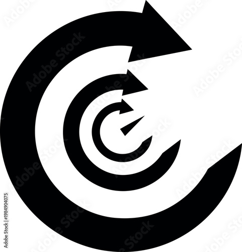 Abstract black arrows forming a circular motion with a sense of depth on a transparent background