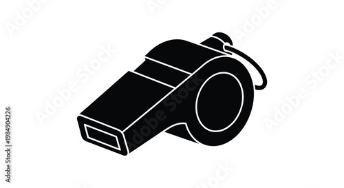 Black silhouette of a sports whistle with a lanyard attached