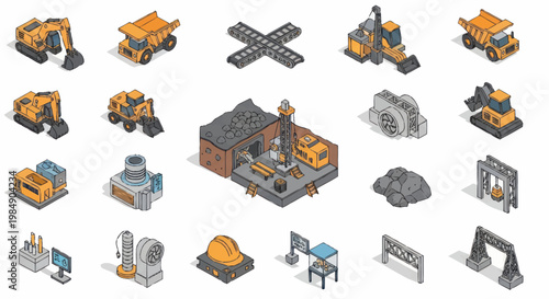 Isometric construction and industrial equipment set.