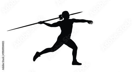 Silhouette of a female athlete throwing a javelin during competition