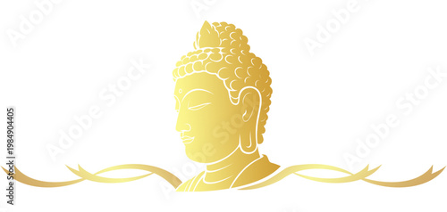 Vector golden silhouette illustration of buddha with golden ribbon decoration for vesak day