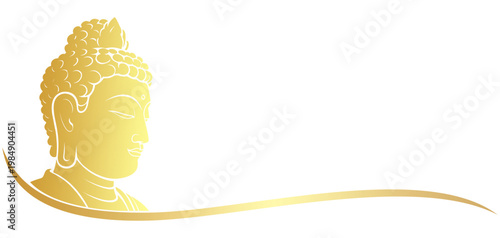 Vector golden silhouette illustration of buddha with golden ribbon decoration