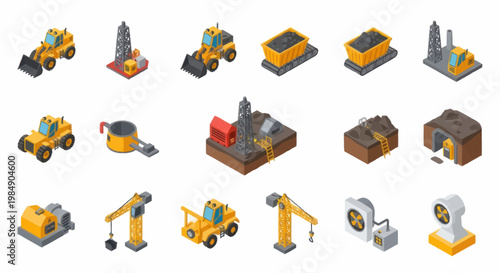 Construction and Industrial Equipment Icons Set.