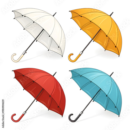 colored realistic umbrella icon set with different