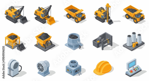 Construction Industry Equipment and Machinery Icons Set.