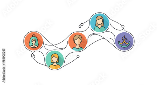 Diverse group of people connected in a network illustration.