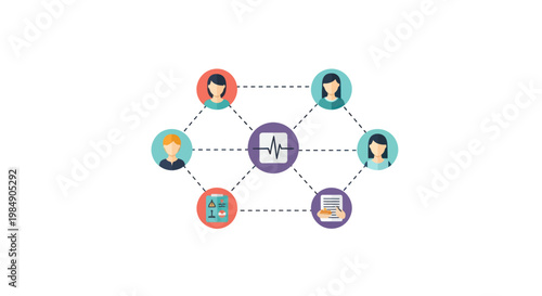 Connected people in a network with central data hub.