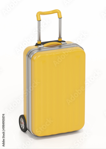 Yellow suitcase isolated on white background. 3D illustration