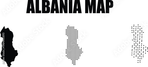 Albania map set solid, dotted, and scattered point versions